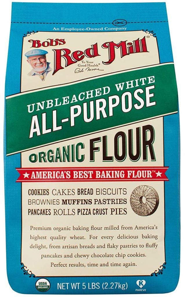 bobs red mill organic unbleached white all purpose flour isolated on white background