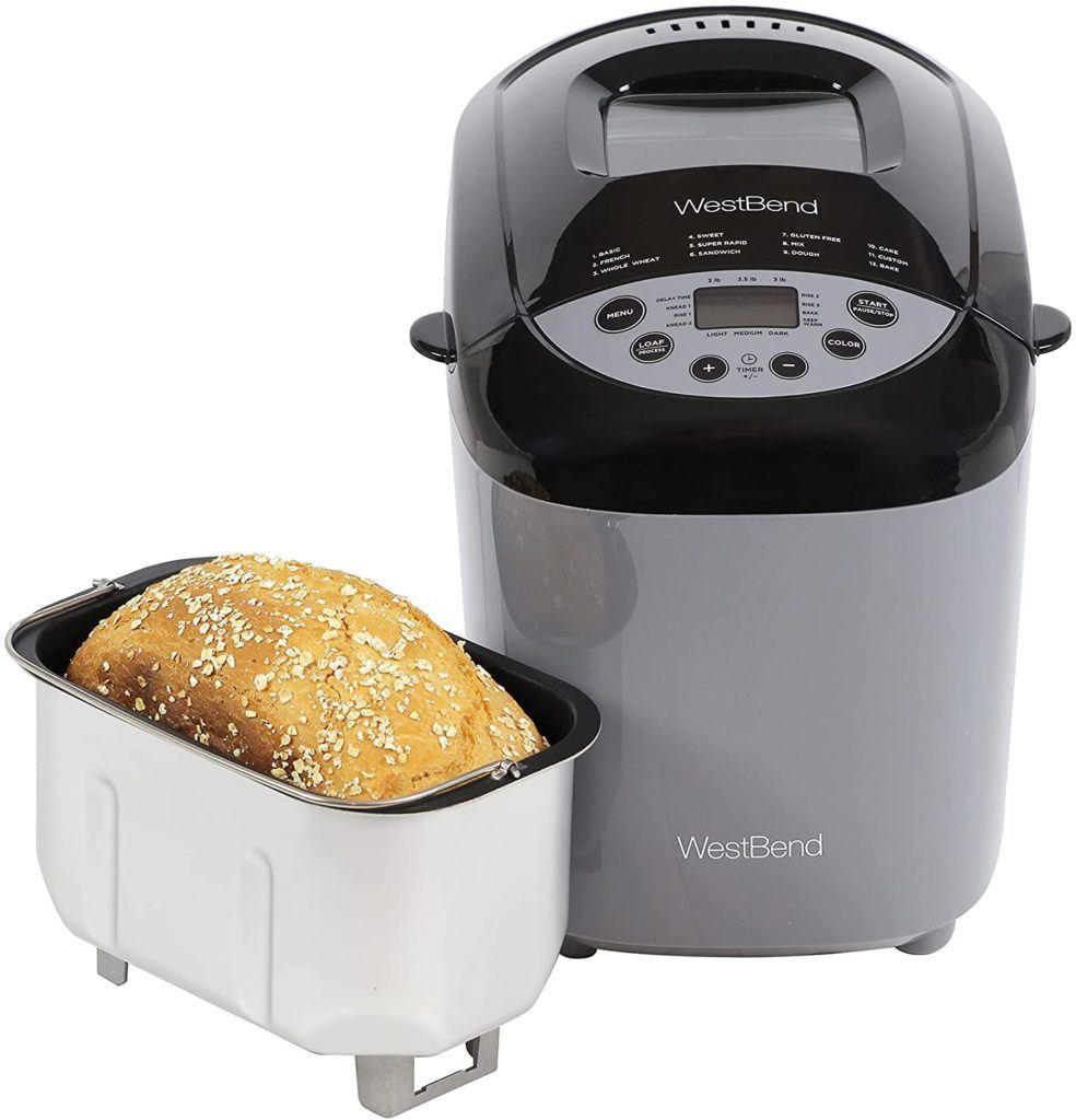 west bend 47413 programmable hi rise bread maker showing with bread