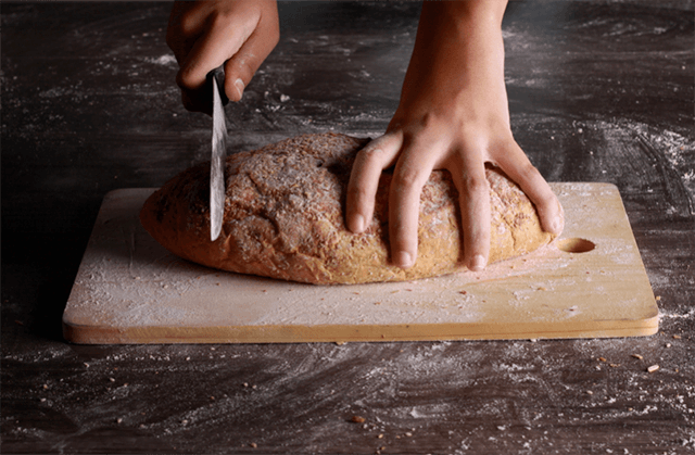 Cutting bread with a knife